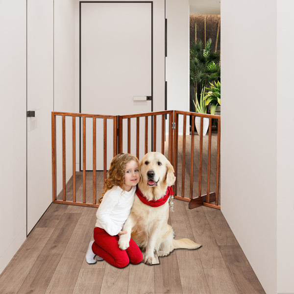 24 Inch Brown Foldable 4-piece Pet Fence